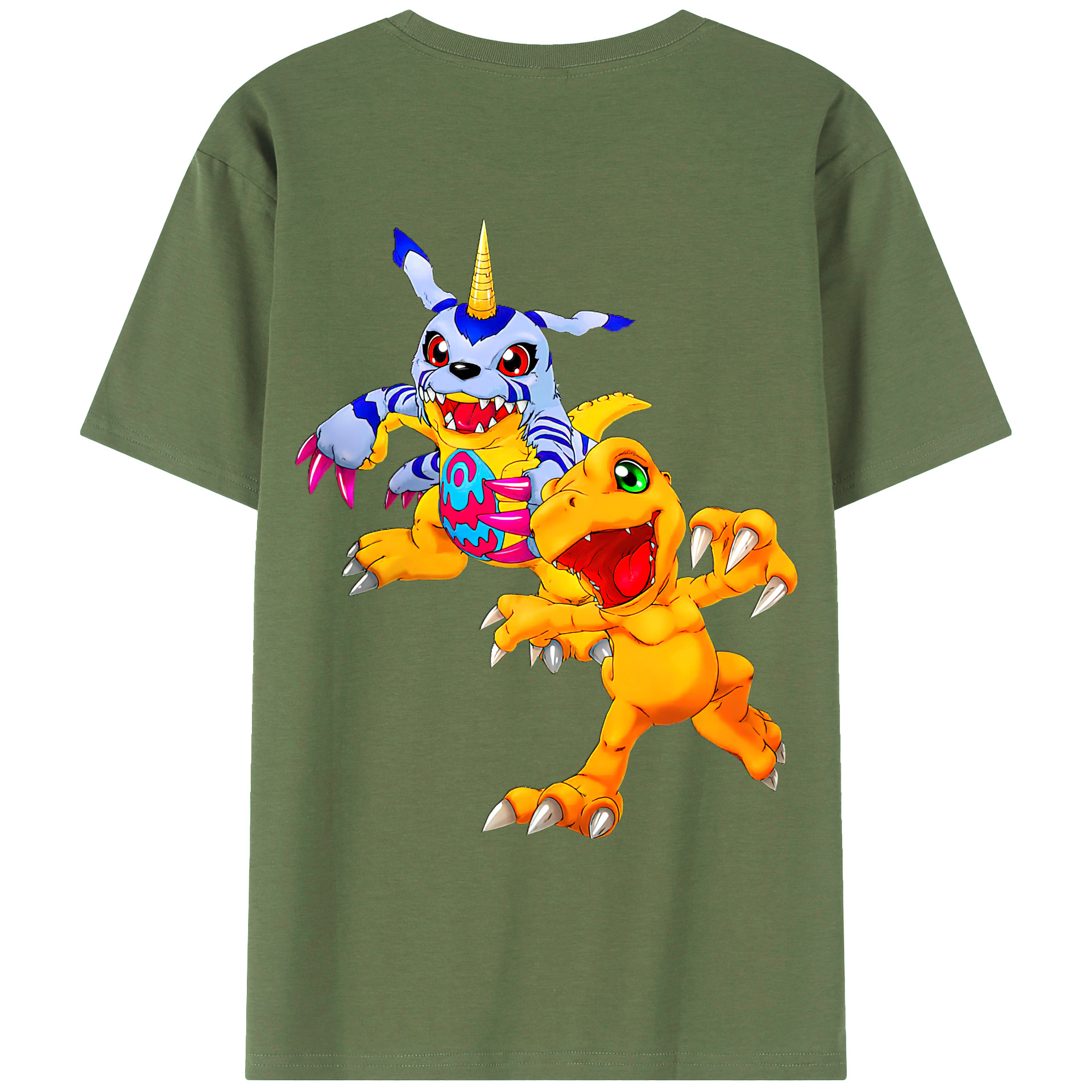 （画像用） Digimon デジタルモンスター/デジモン 綿100％ メンズ半袖Tシャツ（バックプリント） 通気性